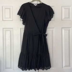 Stella & Dot Maette Eyelet Flutter Sleeve Tie Black Dress XS